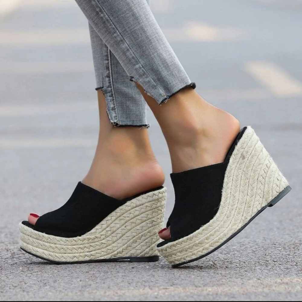 ☀️ 3/$30 SHEIN Peep Toe Espadrille Wedge Mules NWOT